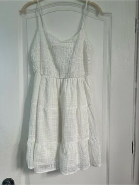 White Smocked Bodice Spaghetti-Strap Kids Dress